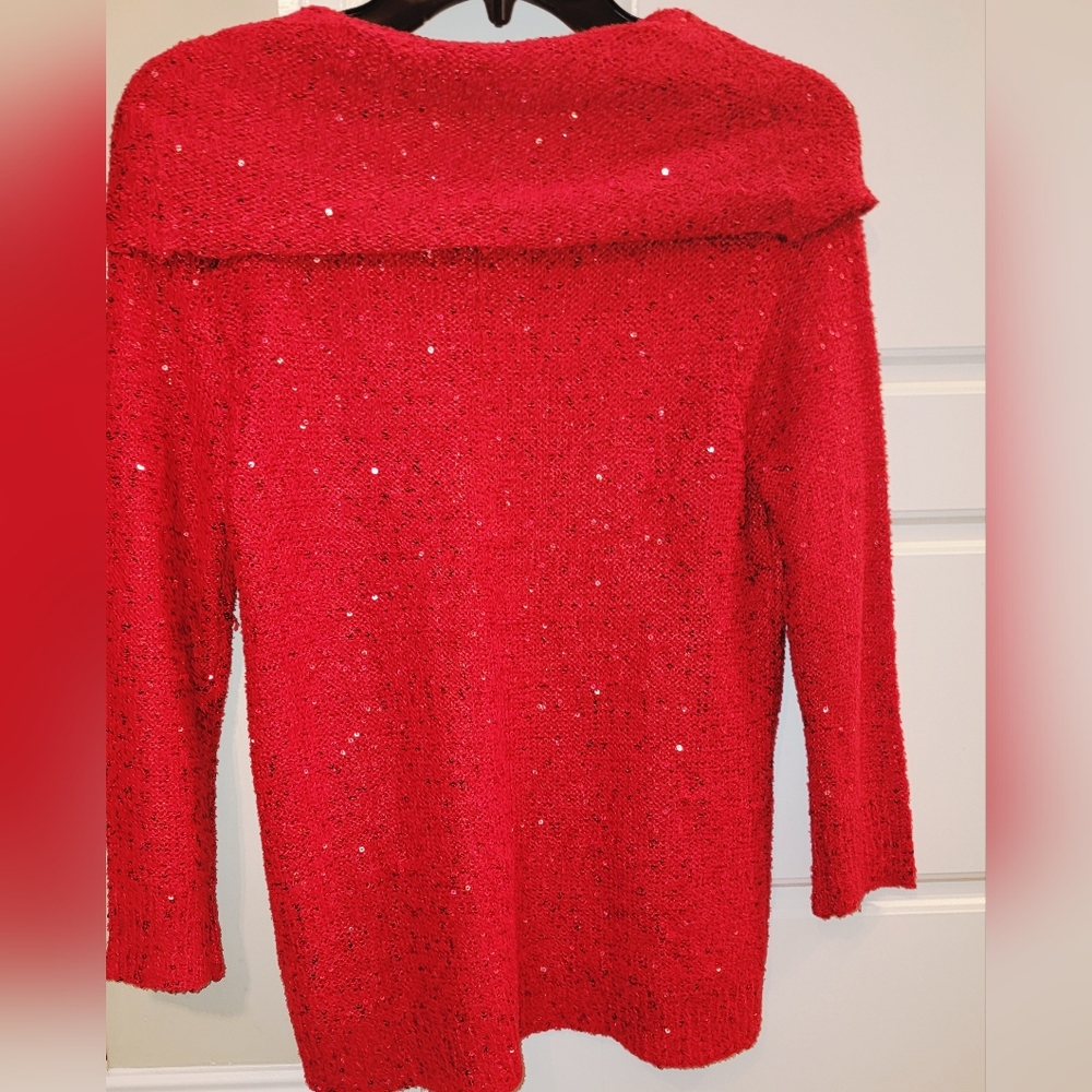 Madison Red Sequin Cowl Neck Sweater Small 3/4 Sleeves Pullover - Picture 10 of 16